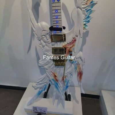 Guitare électrique Angel sculptée à la main sur mesure en blanc avec lumière LED, UNE SEULE EN STOCK fournisseur