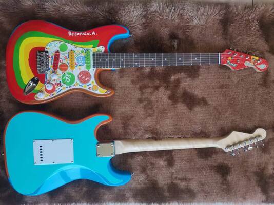 Guitare électrique personnalisée Grand George Harrison Rocky Accepter Guitare et basse avec pick-ups colorés OEM